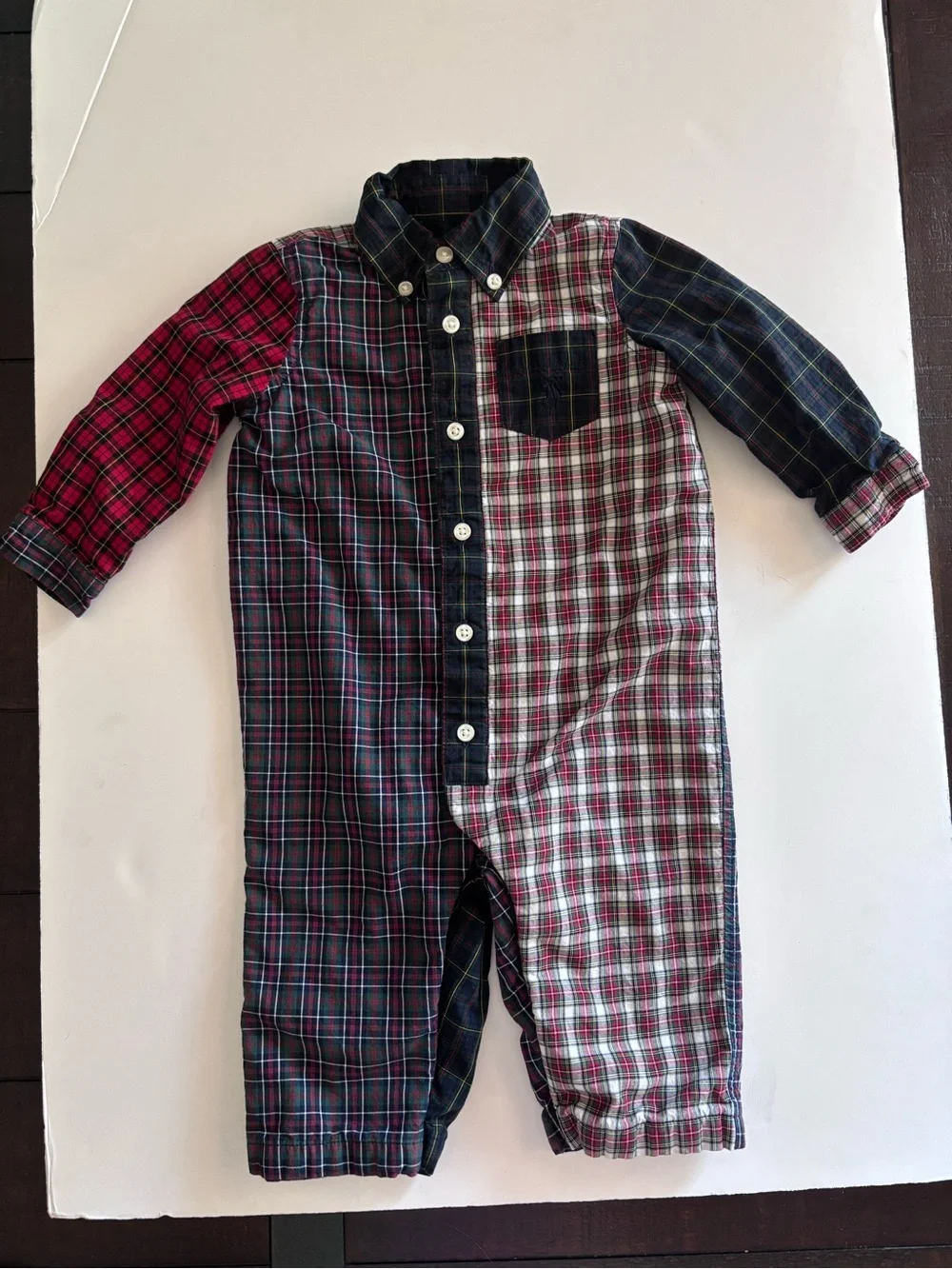 RALPH LAUREN Plaid Cotton Poplin Fun Coverall Polo Button Down Size 6 Months